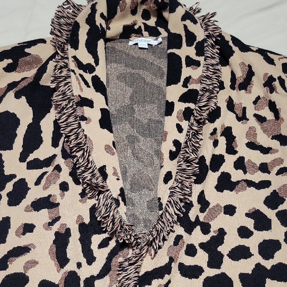 Chico's Animal Print Cardigan - Black and Tan